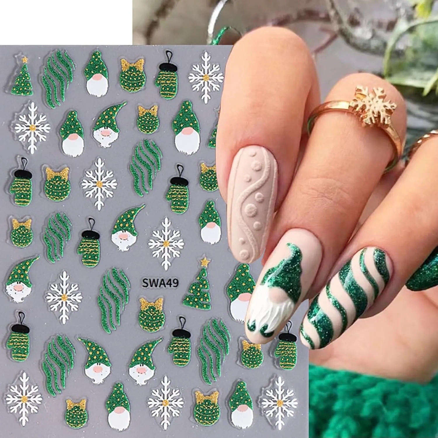 3D Christmas Nail Stickers – Winter Holiday Nail Art Decals Gingerbread Man, Elk, Snowflake, Snowman Nail Art Design |   Xmas Nail Supplies for Women & Girls – 6 Sheets, Waterproof, Easy to Apply
