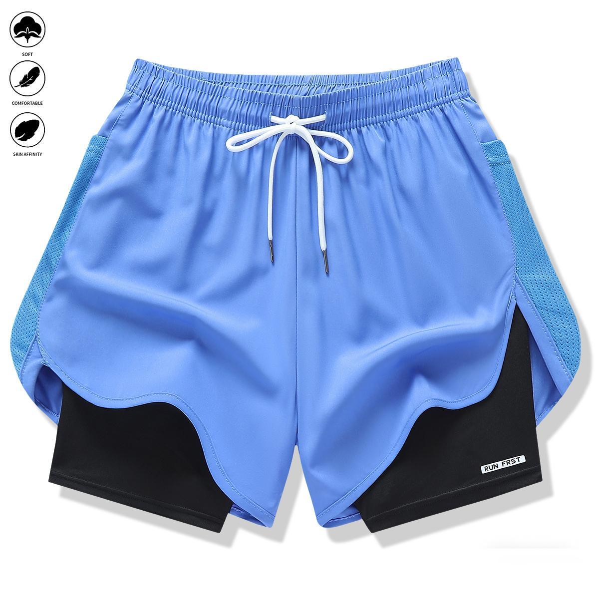 Pack of 3 Women’s casual athletic pants, Faux two-piece design, Solid color with inner lining, elastic drawstring waistband, suitable for outdoor fitness, running, sports, and casual wear, women’s shorts