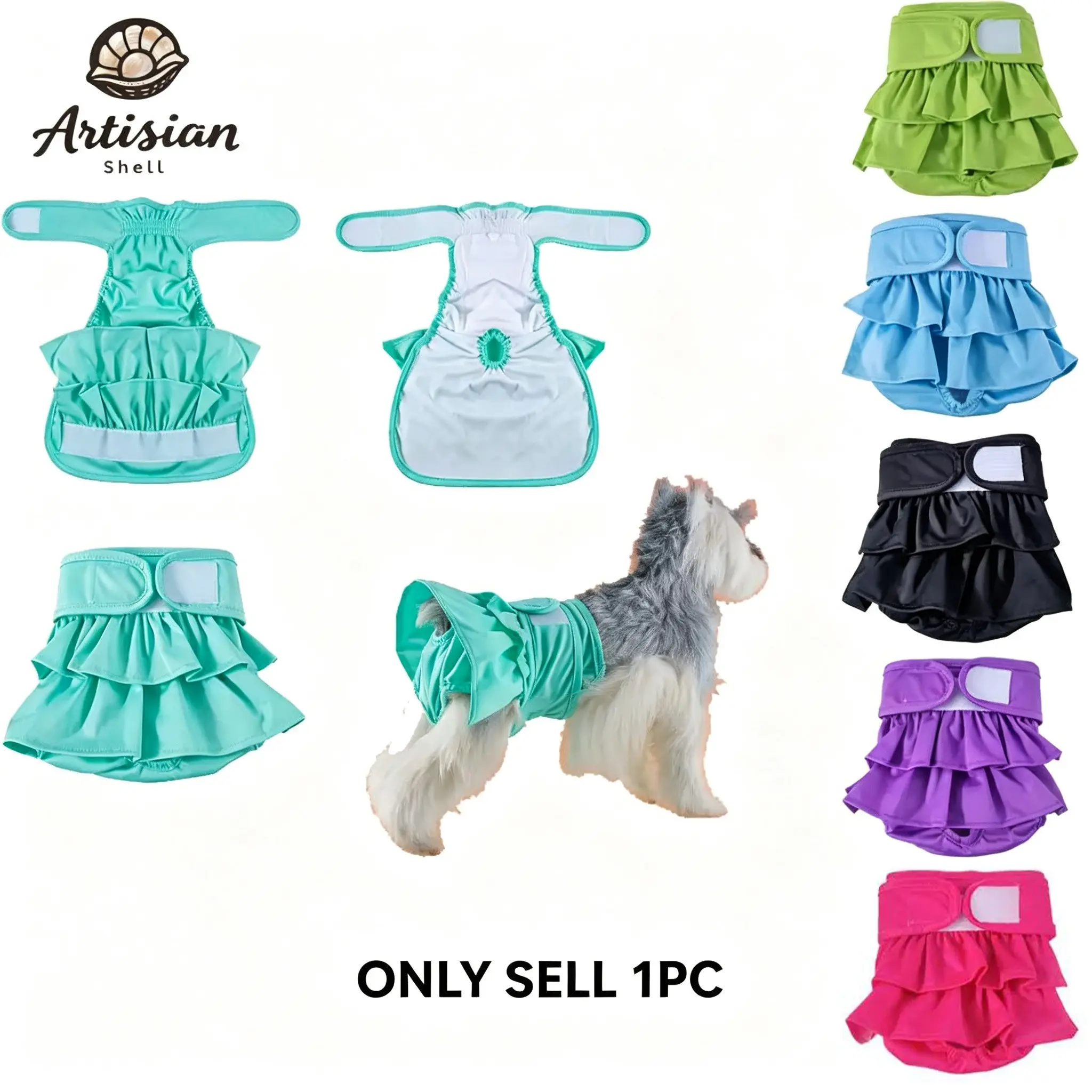 Breathable Reusable Female Dog Diapers, Puppy Diapers for Heat, High Waisted washable Pet Skirt with Adjustable Straps, Comfortable Absorbent Layer