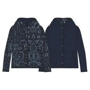 Pendleton Women's Reversible Hooded Jacket in Navy Harding Ikat