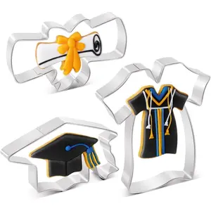 Graduation Cookie Cutters Set 3 Pieces, Stainless Steel Graducation Cap Cookie Cutter, Diploma, Graduation Gown Dress Cookie Cutter for Graduation Celebration Party