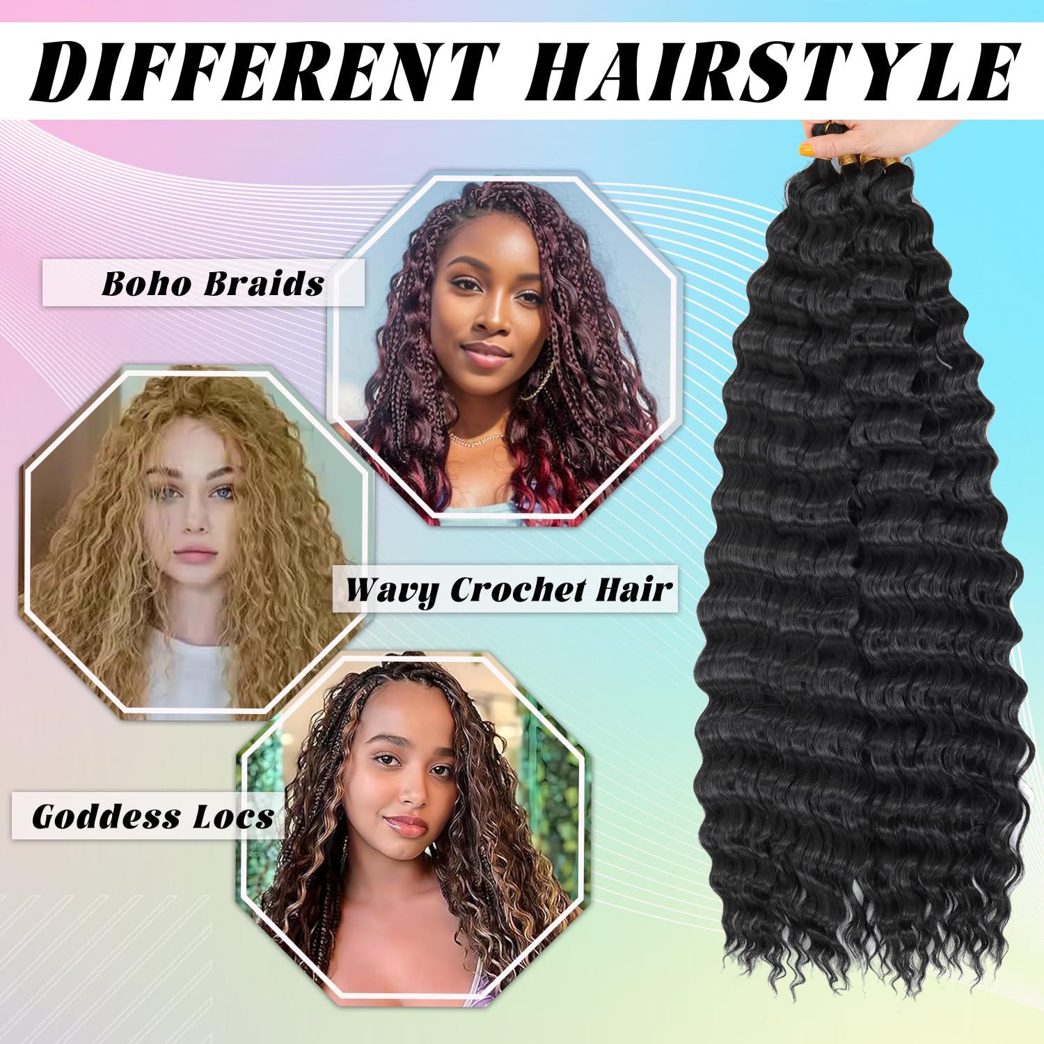24 Inch Boho Braiding Hair Extensions, Deep Wave Goddess Braids Hair for Knotless Braids, Soft Curly Protective Hairstyle Hair