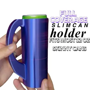 Koozie Full Coverage Slim Can Holder 12 oz with Lid Sturdy Handle Design for Skinny Cans Reusable Plastic Mug Portable Drinkware Cup for Travel Convenience Bottles Reuse