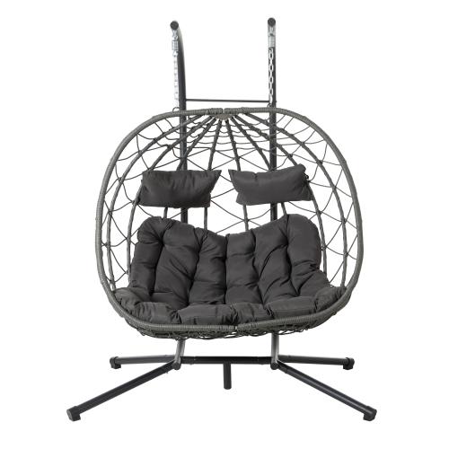 【Bellemave】2 Persons Egg Chair with Stand Indoor Outdoor Swing Chair Patio Wicker Hanging Egg Chair Hanging Basket Chair with Stand for Bedroom Living Room Balcony
