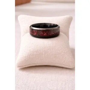 Red Galaxy Sparkle Ring, Size 9 - Bold Black Band, Blacked-Out Costume Jewelry Ring, Blacked-Out Rings