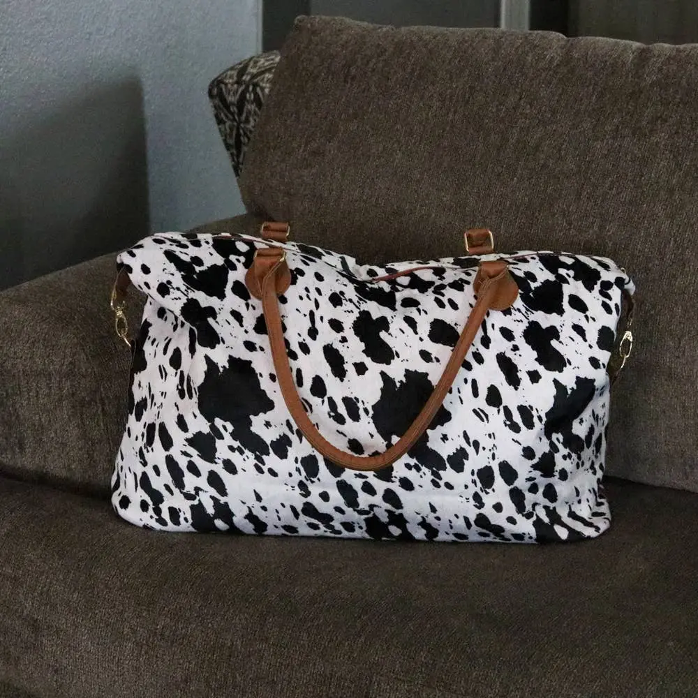 Cowhide Weekender Travel Bag - Black