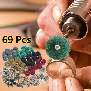 A set of 69 Abrasive Buffing Polishing Wheel Set for Rotary Tool, Mini Scouring Pad Brush Polishing Kit, Removal of Rust, Deburring on Metal Surface,With 3mm Mandrel - Home Improvement.