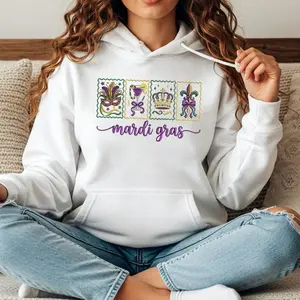 Mardi Gras Stamps Embroidery Design, New Orleans Icons Row Pattern, Mask Crown Fleur De Lis, Cocktail Party