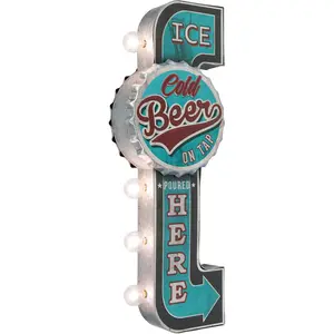 Ice Cold Beer On Tap Double Sided Marquee Sign Retro Vintage Style Man Cave Decor