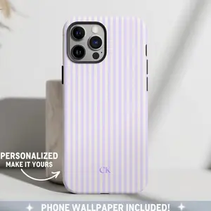 Magsafe Personalized Purple Phone Case, Magsafe Compatible Custom Monogram phone 15 Case Aesthetic Striped Phone Case Summer Coastal Phone Case Preppy Phonecase Beachy