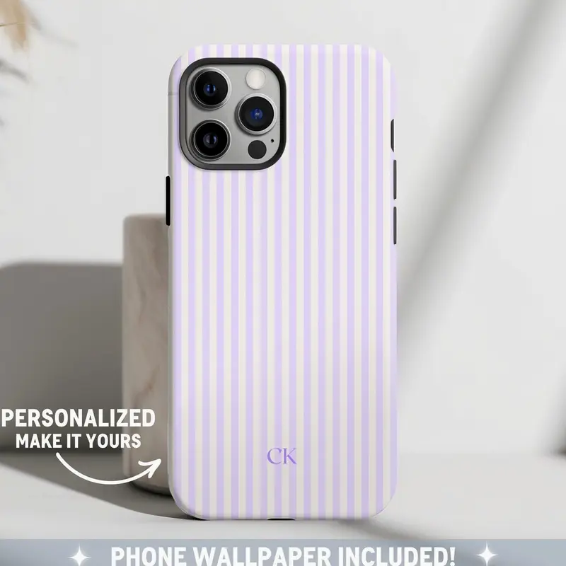Personalized Purple Phone Case Custom Monogram phone 15 Case Aesthetic Striped Phone Case Summer Coastal Phone Case Preppy Phonecase Beachy