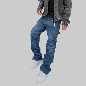 Men's Washed Solid Black & Grey Elastic Patchwork Slim Fit Stretch High Street Korean Style Denim Jeans