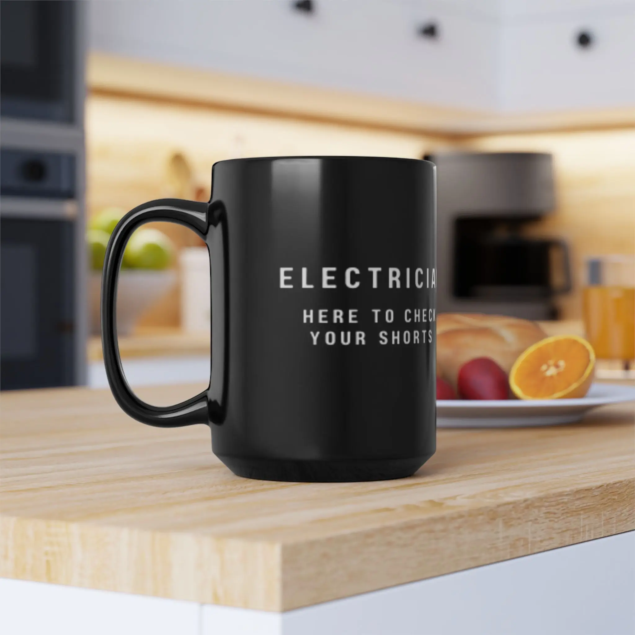 Electrician Black Mug - 15oz, Ceramic, Microwave/Dishwasher Safe, Gift for Electricians, C-shaped Handle, Lead/BPA-Free, Glossy