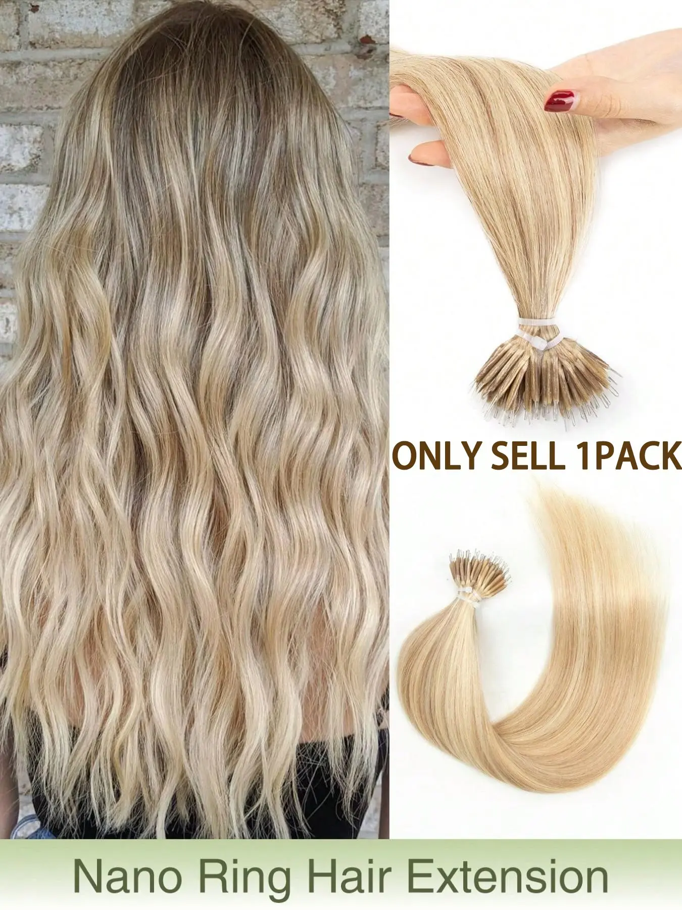 50pcs Nano Ring Beads Hair Extensions Rings, Pre-Cemented Micro Nano Loop Hair Pieces, 12-20 Inches, Durable & Easy Application, Hair Bundles, Straight Hair Extensions, Microbead Hair Extensions, Straight Hairpiece