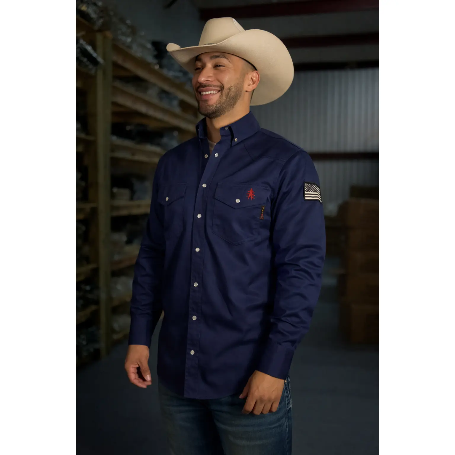 FR Western Style Pearl snap - Navy - With U.S Flag