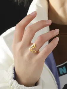 Hot Selling Titanium Steel Cutout Harry Potter Glasses Triangle Inner Round Open Ring, Elegant Ring, Unisex 304 Stainless Steel Finger Jewelry