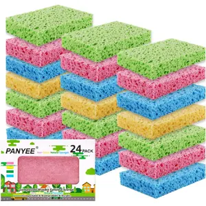 Compressed Cellulose Kitchen Sponges 24Pack,Non-Scratch Biodegradable Natural Sponge Scrub for Dishes Cleaning,Funny Colorful DIY Sponge for Kids