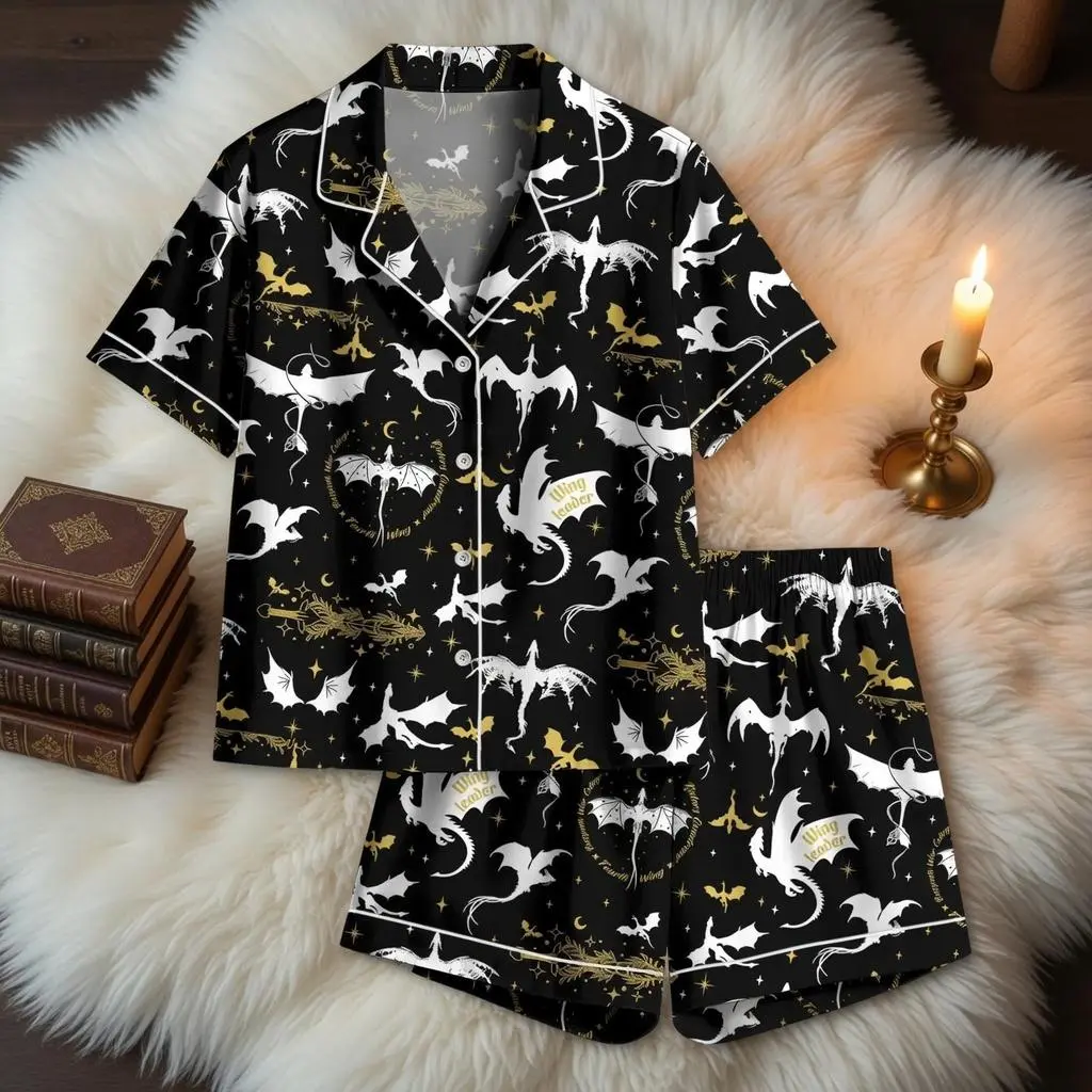 Fourth Wing Satin Pajamas Set, Basgiath War College Sleepwear, Dragon Book Gift for Her, Book lovers Pjs