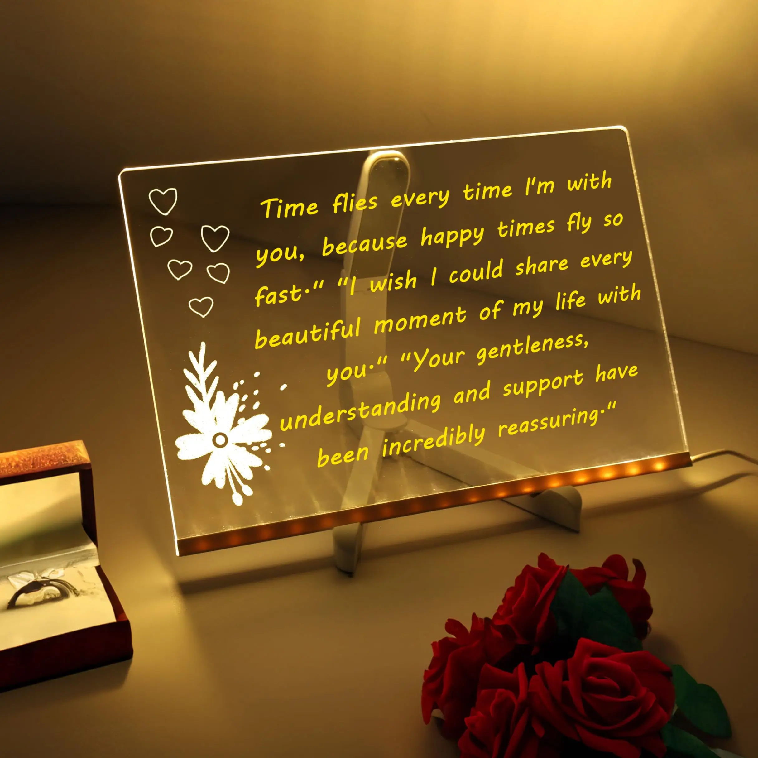 Personalized Acrylic Photo Night Light Transparent Light-Up Display for Office, Home, or School Includes 7 Colorful Pens