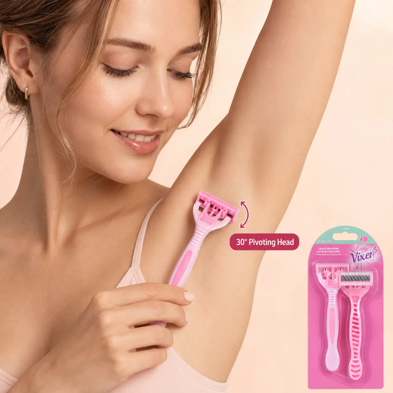 Women’s Disposable 6-Blade Razors (2-Pack) - Ergonomic Non-Slip Grip Body Shavers for Legs, Underarms, Smooth Close Shaving Essentials, Pink