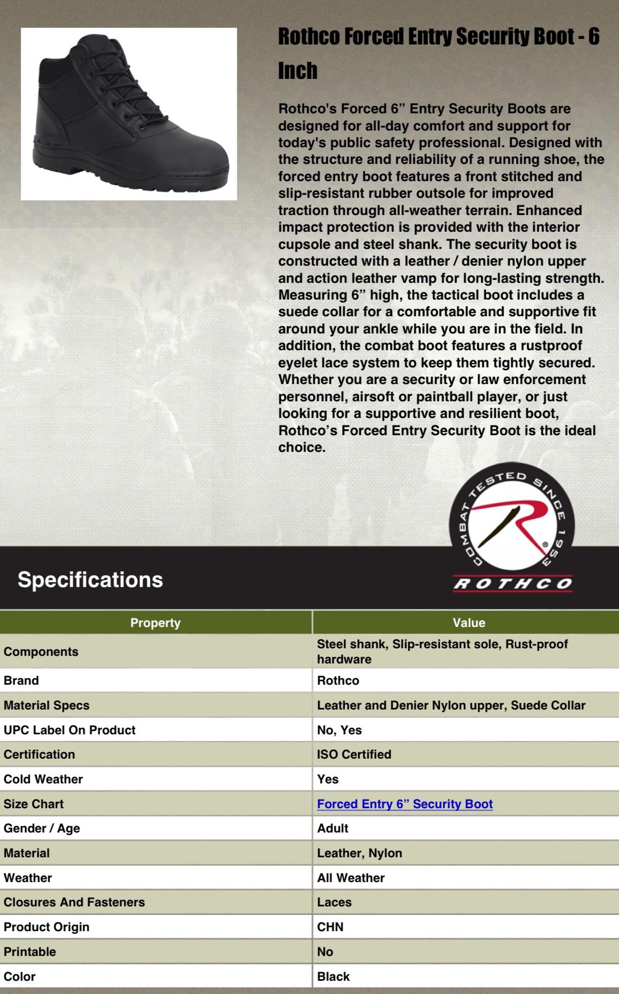 Rothco Forced Entry Security Boots - 6 Inch Boot Footwear Comfort Leather Adult Walking Shoes Fashion Boots Rothco Forced Entry Security Boots - 6 Inch Boot Footwear Comfort Leather Adult Walking Shoes Fashion Boots