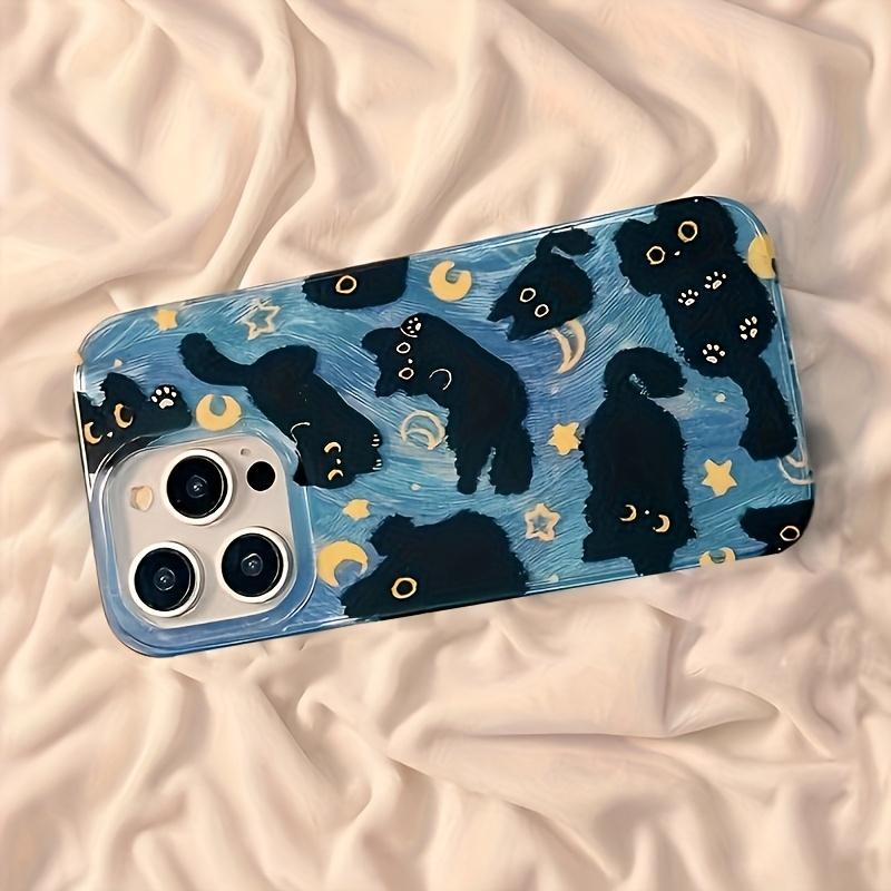 Phone Case: New Fashionable Star, Moon, and Black Cat Feather Yarn Full-Coverage Drop-Proof Phone Case with Simple Design, Shockproof Protection, a Perfect Choice for All Seasons, Stylish and Attractive, an Ideal Gift for Friends and Family