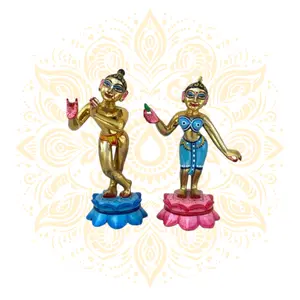 Brass Radha Krishna Deities Hand Painted Murti