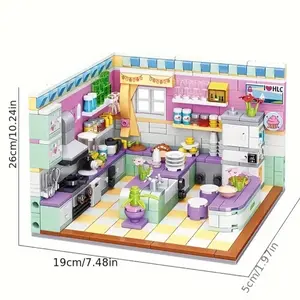 Cozy Corner Mini Kitchen DIY Building Blocks Set - Creative Kitchenette Model Scene Decoration Puzzle Toy