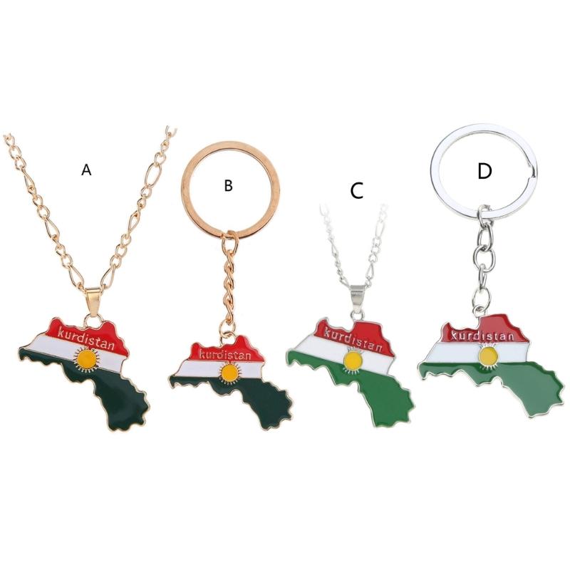Kurdistan Map Charm Necklace Flag Pendant Clavicle Chain Ethnic Long Choker Jewelry Friendship Keychain for Women Men