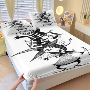 "Nightmare Before Christmas "non fading fitted sheet, comfortable printed pattern, including 1 bed sheet and 2 pillowcases, comfortable bedding, anti slip dust cover suitable for young adults' Christmas bedroom decoration gifts