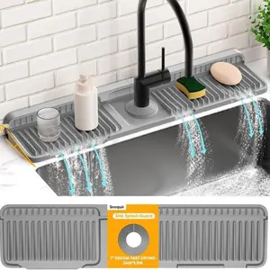 24-Inch Silicone Kitchen Sink Faucet Mat, 5° Slope Fast Self-Draining Water Splash Guard, Longer Non-Slip Sink Protector, Easy-to-Clean Home Organization Accessory for Countertop Protection, Sink Protection