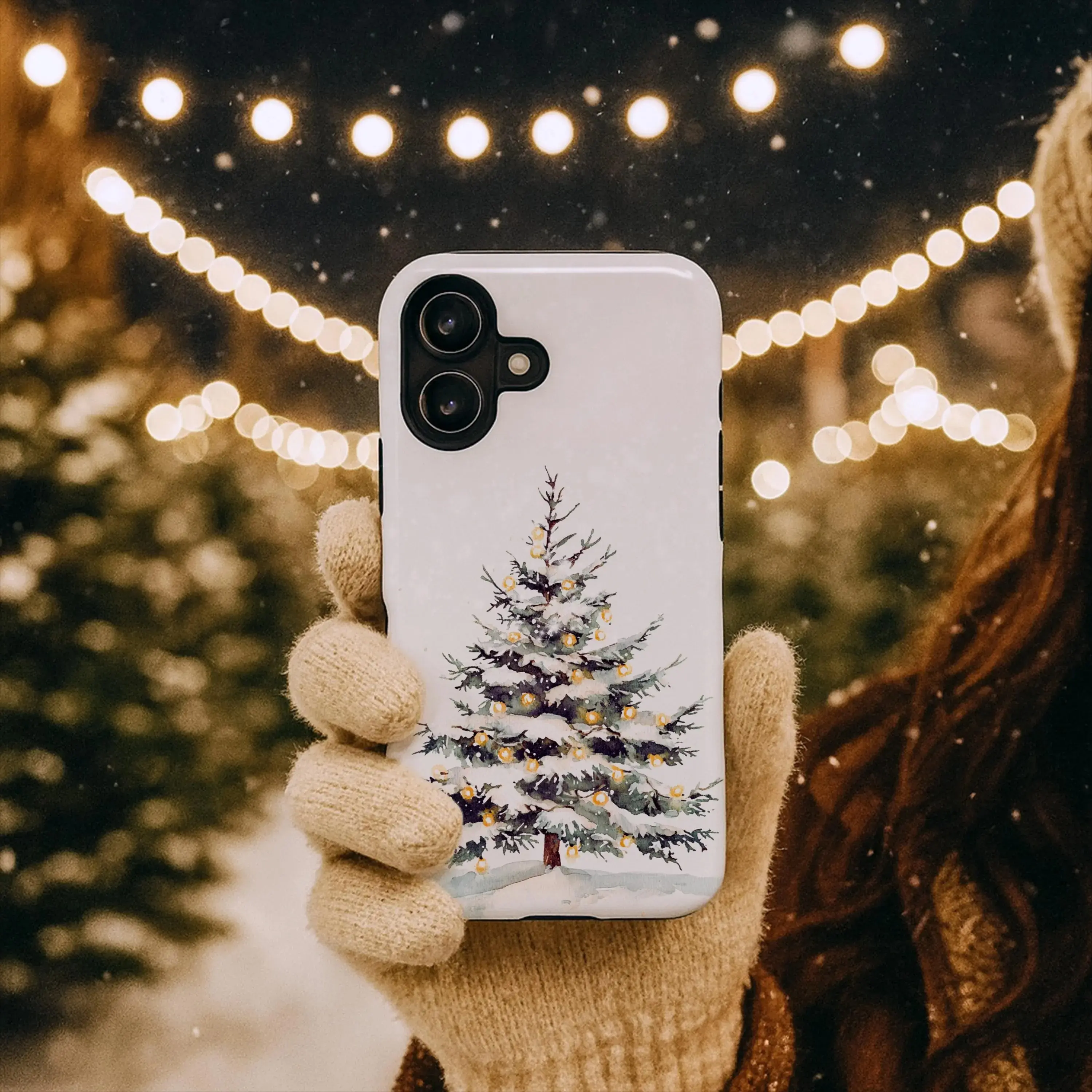 Christmas Tree Lights Phone Case, Winter Snow Holiday Gift for Her, Stocking Stuffer, Tough Case - MagSafe Tough Case for iPhone 12–17 Pro Max Plus Air