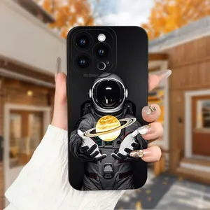 Astronaut and Saturn Print Pattern Black Shockproof Phone Case, TPU Shockproof Full Protection Case, Suitable for iPhone 17/16/15/14/13/12/11 PRO MAX PLUS AIR E XS and PROMAX MINI, Ideal Gift for Friends and Family, MS2132