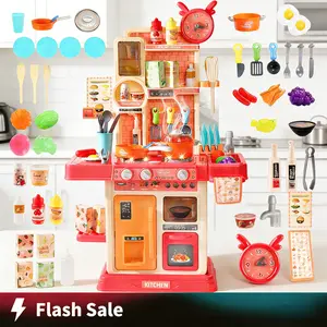 Kids Pretend Play Kitchen Toy 45PCS – Cooking Set with Steam, Lights, Sound & Sink, Interactive Role Play Toy, Montessori Learning, Screen-Free Parent-Child Fun for Toddlers