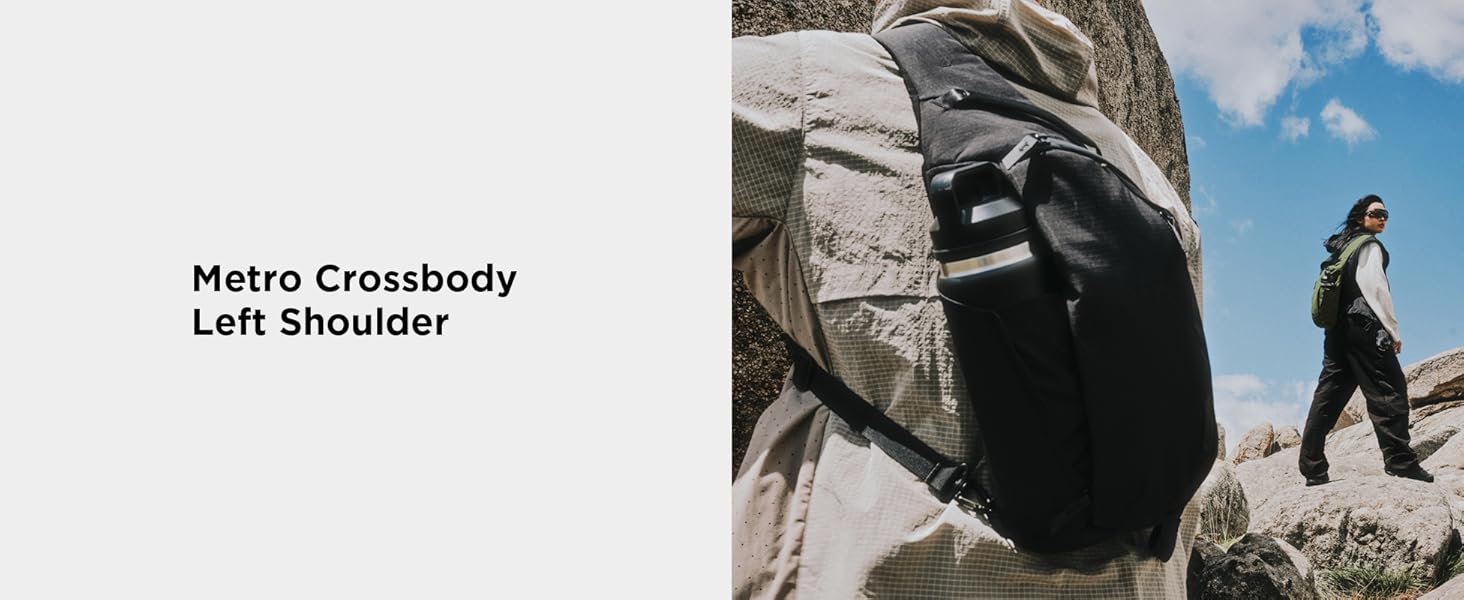 ALPAKA Metro Crossbody Left Shoulder 7.5L - Crossbody Bag Men,Sling Backpack - Fits 11" Tablet - Single Shoulder with YKK Zipper - Expandable Water Bottle Pocket - Phone Sleeve- Black Axoflux 210D