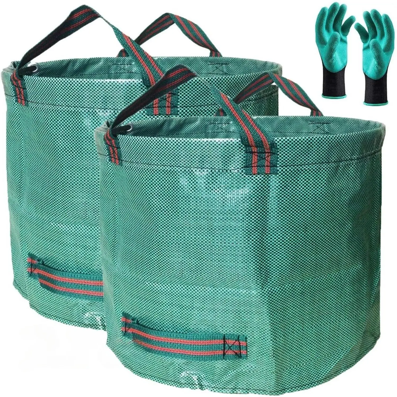 Standard 2-Pack 16 Gallon Yard Lawn Garden Bags (D18, H15 inch) with Gardening Gloves, Yard Waste Bags,Patio Debris Container,Camping Trash Bin,Recycling Bag,Laundry Bin,Lawn Weeds,Leaf Bags 4 handles