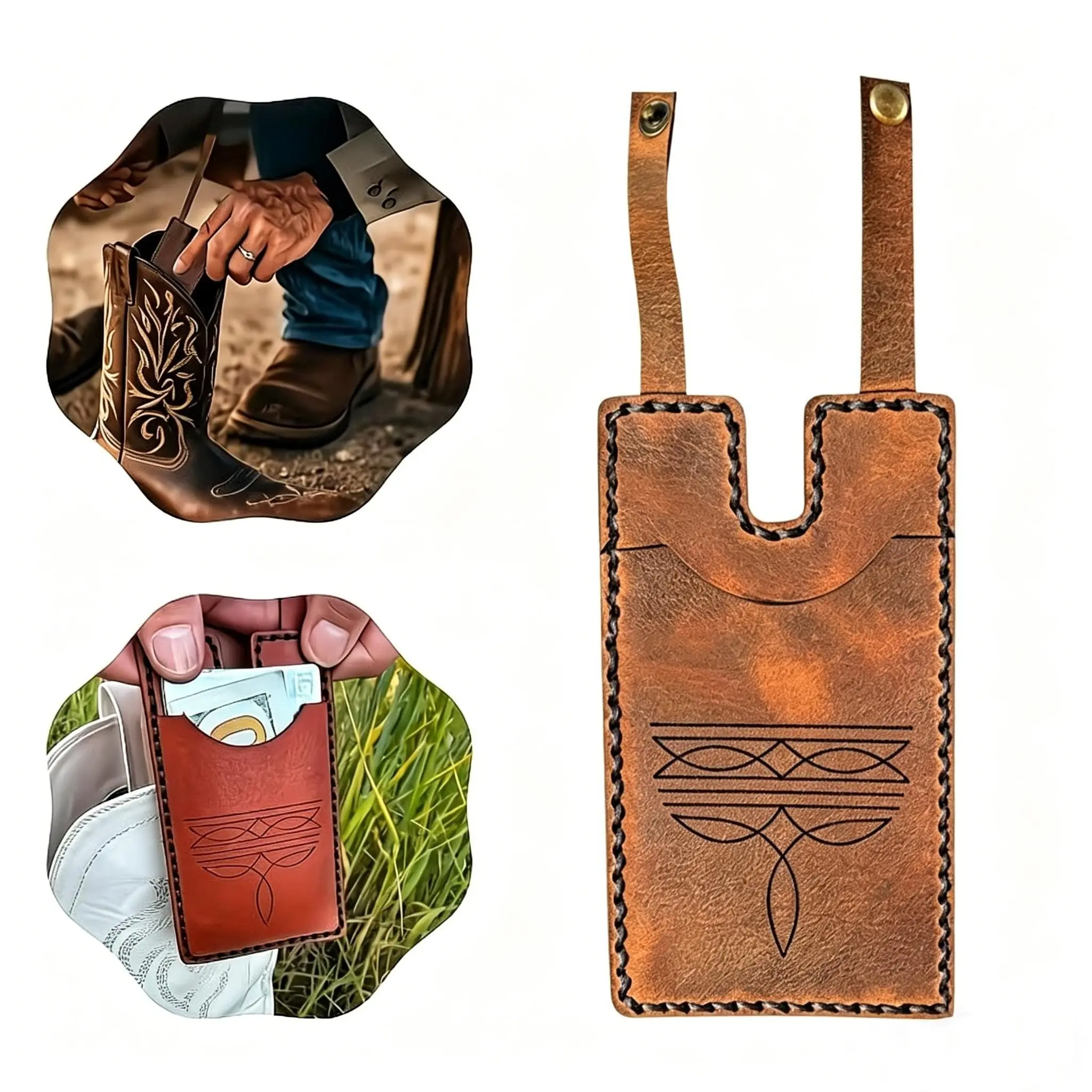 2026 New Western Boot Wallet, Buckle Strap, Fashion Leather Wallet, Handmade Leather Card Holder, Small Wallet, Fashionable Wallet, Ideal for Trendy People, Outdoor Enthusiasts