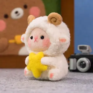 Wool Felt DIY Needle-Felting Materials Kit for Beginner Handcraft and Car Hanging Decoration - Small Sheep Plush Toy Gift for Couples