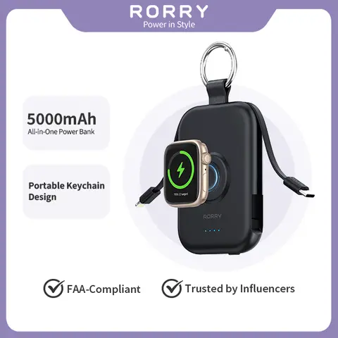 RORRY CharmGo 5000mAh Keychain Power Bank – Built-in USB-C and Lighting Cable, Ultra-Compact Travel Charger for   All iPhones & Apple Watches Device backtoschool,back to school,back to school haul techvibes
