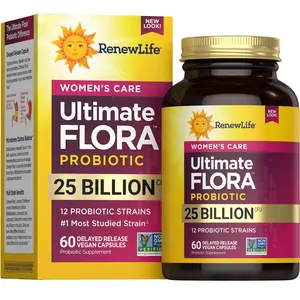 Renew Life Ultimate Flora Women's Care Probiotic – 12 Probiotic Strains – Gut Health – 25 Billion CFU – 60 Delayed Release Capsules