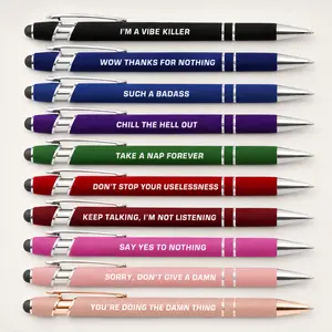 Viral Attitude Pens Set – Funny Motivational Ballpoint Pens with Stylus Tip, Colorful Office Writing Pens, Sarcastic Quote Pen Gift Set for Coworkers, Friends, Students, Nurses, Teachers, Desk Accessories & Daily Notes