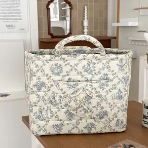 French Vine Large-Capacity Fabric Laundry Basket with Handles, Quilted Portable Durable Linen Hamper, Random Floral Print, Home Laundry Solution