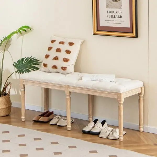 French Vintage Entryway Bench 47" Upholstered Dining Bench