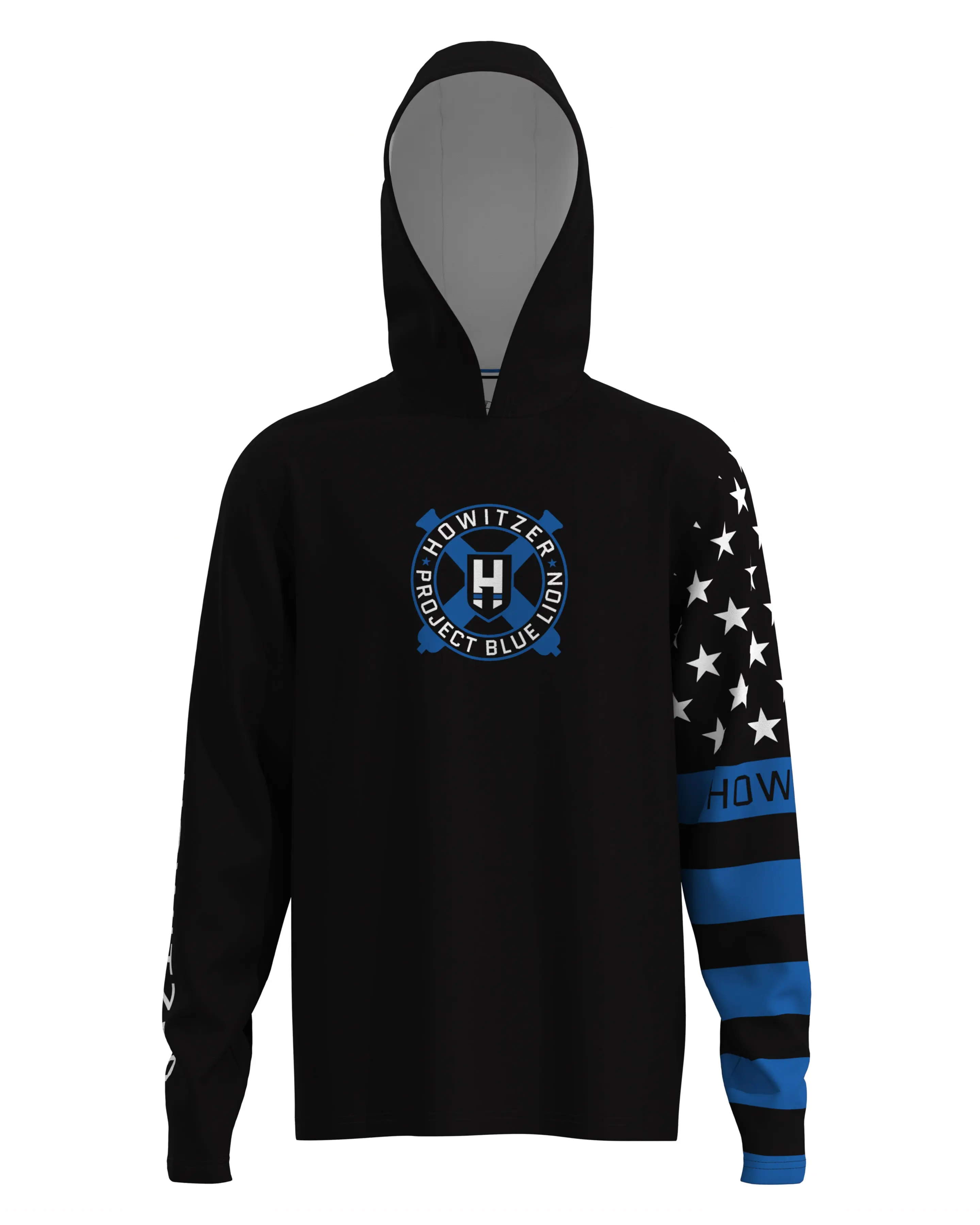 Howitzer Men's Project Blue Lion Fitted Pullover Menswear Hoodie - Lightweight DRI-LITE Fabric with Micro-Mesh, 4-Way Stretch, Wrinkle-Free, UPF Sun Protection, Sporty Chic, Casual Pull-On All Black Full-Length Top, Machine Washable
