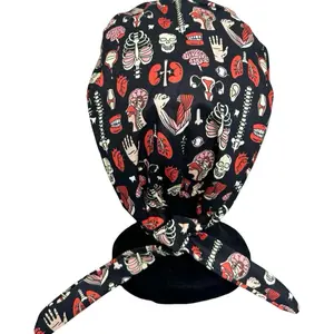 Satin Lined Tieback Scrub Cap- Anatomy
