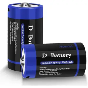 Rechargeable Lithium D Cell Batteries 7500mWh with USB-C Charging Cable, 1.5v LR20 D Size Battery for Flashlight/Floodlight &Toys(2 Pack)