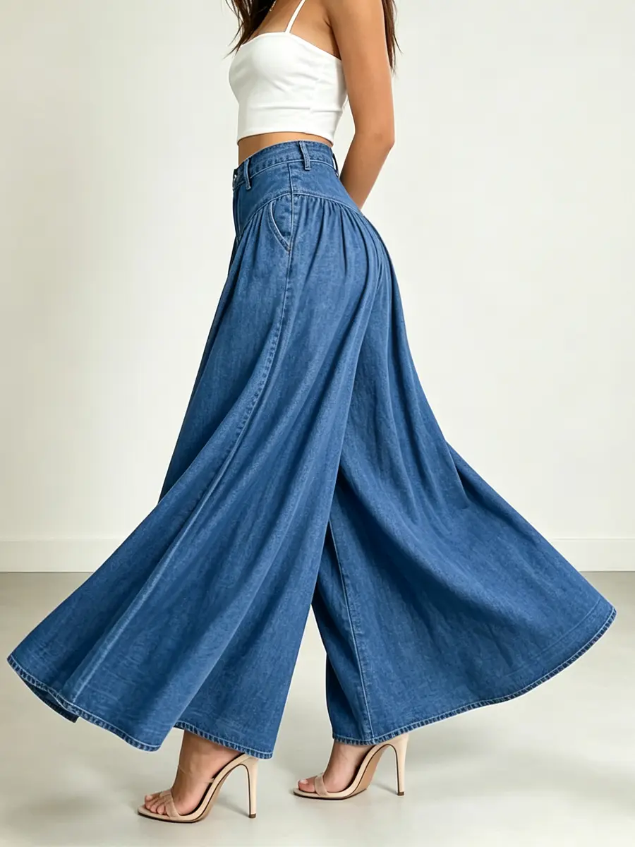 Women's High Waist Pleated Baggy Jeans | Oversized Barrel Cropped Elastic Waist Denim Pants Casual Wide Leg - 703522 outdoorfun, Y2k, Fabric