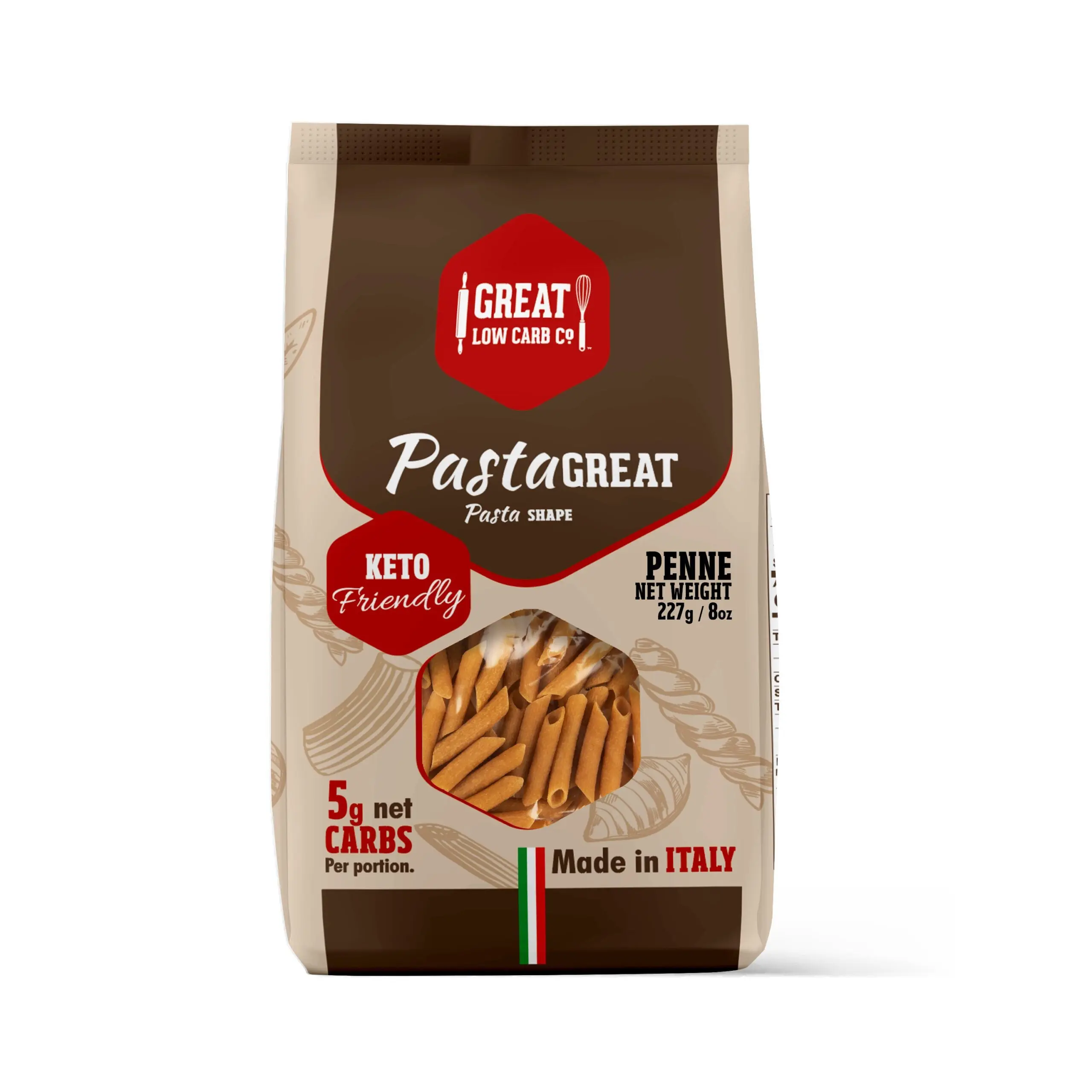 Great Low Carb Co. PastaGREAT Penne 8oz - Keto Friendly, High Fiber, Protein-Rich Pasta with 5g Net Carbs per Portion