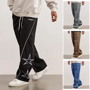 Vv-selected men’s sweatpants with star embroidery — fashionable casual joggers with pockets, soft and comfortable tapered sweatpants for lounging, streetwear, everyday wear, and outdoor sports,summervibes