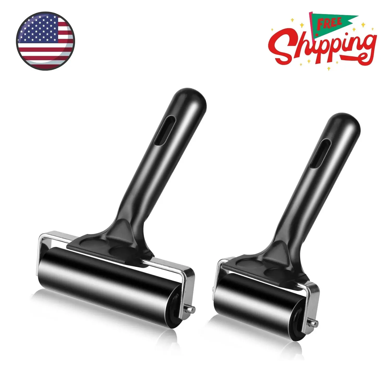 2Pcs Rubber Roller 4 and 2.2 Inch for Printmaking (Black)
